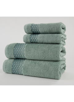 Buy Towel 4 Piece Bathroom  Set - TRIANGLE - 500 GSM - 100% Cotton Terry - Jacquard Border- 2 Bath  70X140 cm & 2 Hand  50x90 cm- Luxury Touch - Extra Absorbent-Olive in UAE