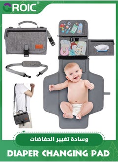 اشتري Portable Diaper Changing Pad, Baby Changing Mat with Smart Wipes Pocket, Waterproof Changing Station Kit, Changing Mat for Baby Shower, Travel, Walking في الامارات