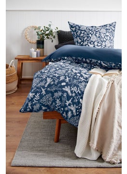 اشتري Single Allover Print Winter Jersey Duvet Set 155 x 220 cm, Navy Blue في الامارات