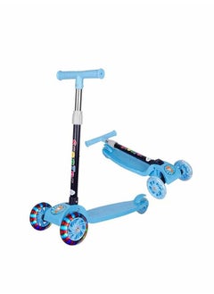 اشتري Folding 3 Wheel Scooter for Kids, Toddler Scooter with LED Light Up Wheels, Adjustable Height & Best Gifts for Kids- Blue في الامارات