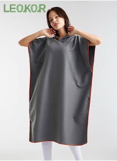 Buy Microfiber Beach Blanket Bath Swim Towel Wetsuit Poncho with Hood Grey in Saudi Arabia