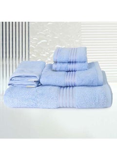 Buy 6 Pcs Events Dyed Towel Set 550 GSM 100% Cotton Terry Viscose Border 1xBath Towel 75x145cm 1xHand Towel 50x90cm 2xBaby Towel 30x50cm & 2xFace Towel 33x33cm Blue Color in UAE