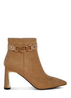 Buy Chain Belt Detail Ankle Boots in Beige in UAE