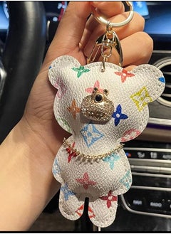 Buy Teddy Bear Keychain Bag Charm Luxury Designer 3D Trendy High-Grade Stuffed PU Leather Cute Plush Men Women Personality Car Key Pendant Gifts For Women in UAE