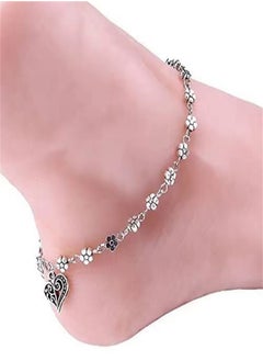 Buy Jewelry Tibetan Silver Hollow Plum Blossoms and Bead Chain Anklet for Women in UAE