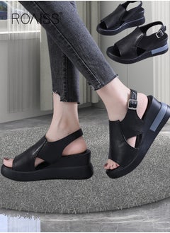 اشتري Thick Bottom Wedge Sandals Women's New Summer High-Heeled Fish Mouth Women's Shoes Soft Leather Buckle Open Toe Raised Platform Shoes في السعودية