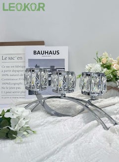 Buy 3 Arms Decorative Crystal Tealight Candle Holder Silver in Saudi Arabia