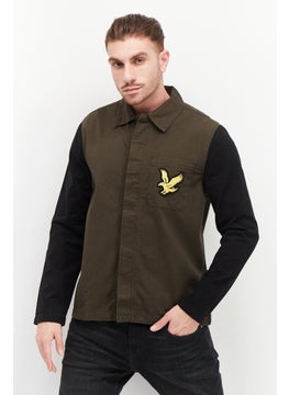 اشتري Men Regular Fit Long Sleeve Embroidered Logo Casual Shirt, Olive في السعودية