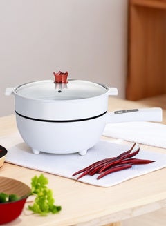 Buy 2-Speeds 4L Electric Hot Pot Non-Stick Electric Cooker Shabu Shabu, Electric Skillet, Frying Pan, Electric Saucepan, for Noodles, Egg, Steak, Oatmeal and Soup 1350W White in Saudi Arabia