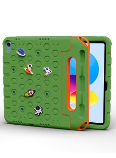 Buy Moxedo Rugged Protective EVA Silicone Kids Case Cover, Shockproof DIY 3D Cartoon Pattern with Pencil Holder, Stand and Handle Grip Compatible for Apple iPad 2022 (10th Gen) 10.9 inch – Green in UAE
