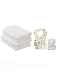 اشتري Combo Pack Disposable Bibs Pack Of 20 With Disposable Towel Pack Of 6 Animal في الامارات