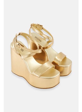 اشتري Women Medium  Paola Metallic Snake Embossed Leather Wedges, Pale Gold في الامارات