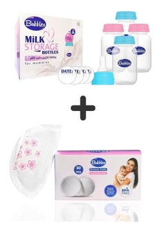 Buy Bubbles Storage Bottles for Babies, 150 ml, Pack of 4 + 30 Pieces Disposable Nursing Pads, Soft and Super Absorbent Breast Pads up to 120ml, Breastfeeding Supplies for Mums from Bubbles in Egypt