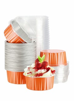Buy Cheesecake Container 50 Pcs 5 Oz Aluminum Foil Baking Cups Muffin Liners Disposable Foil Ramekins Dessert Containers Cupcake Baking Cups with Lids Aluminum Foil Cupcake Holders in Saudi Arabia