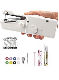 Buy Mini Handheld Sewing Machine, Quick Handy Stitch Portable Hand Cordless With accessories for Beginner Fabric Clothing Children's Kids Cloth Curtain Home Travel DIY Household Use (White) in UAE