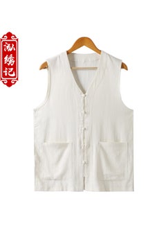 اشتري Summer Thin Cotton Linen Mens Sleeveless VestWhite White في الامارات