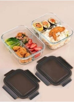 اشتري 2 PCS High Borosilicate Glass Microwaveable Large Lunch Boxes Divider Fruit Lunch Box 1040ml and 1040ml في الامارات