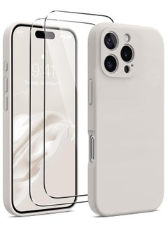 اشتري iPhone 16 Pro Max Case - Upgraded Silicone Case with Camera Protection, Compatible with MagSafe, Anti-Scratch Microfiber Lining & 2 Screen Protectors (Stone) في الامارات