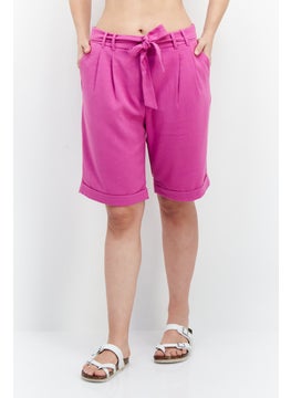 اشتري Women Solid Belted Cuffed Hem Shorts, Magenta في السعودية