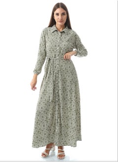 Buy Casual Elegant Cotton Long Dress _ White & Olive in Egypt