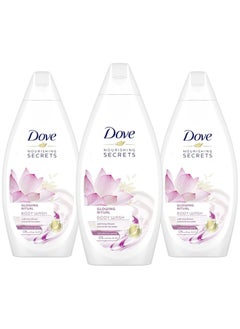 Buy Dove Nourishing Secrets Glowing Ritual Body wash With Lotus Flower Extract And Rice Milk (500ml x 3) in UAE