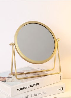 Buy Short Golden Table Mirror - Celebrity Style Desktop Makeup Mirror for Dormitories and Students, Portable and Large in UAE