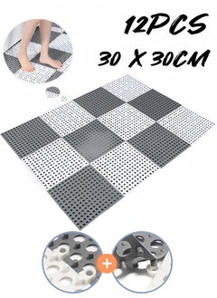 Buy Interlocking Non Slip Drainage Floor Tiles, Soft PVC Bath Shower Floor Mat, Drainage Holes for Bathroom, Kitchen, Pool, Wet Areas ( 12PCS, 30 X 30cm ) in Saudi Arabia