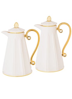 Buy Thermos Set Two Pieces for Tea and Coffee white/Gold in Saudi Arabia