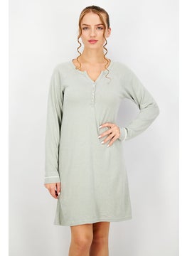 اشتري Women Split Neck Solid Sleepwear Dress, Grey في السعودية