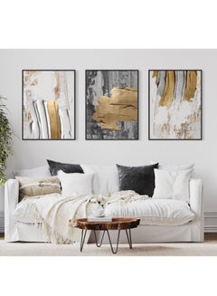 Buy Gold White Gray Abstract Canvas Framed Wall Art in UAE