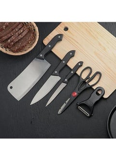 Buy Stainless Steel 6 Piece Kitchen Knife Set with Plastic Handle | Knife Set with Cleaver and Scissors, Wooden Cutting Board and Vegetable Scaler | Knife Set in Saudi Arabia