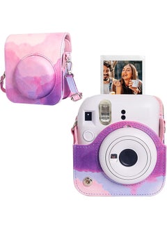 Buy PU Leather Camera Case for Fujifilm Instax Mini 12 Instant Camera | Protective Camera Cover with Adjustable Shoulder Strap - Pink Cloud in UAE