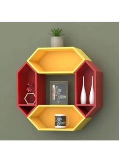 Buy Wooden Pared Hexagon Floating Wall Shelf with 4 Shelves in UAE