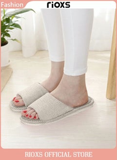 Buy Unisex Striped Cotton Open Toe Slippers Men Women Anti-Slip Flat Sandal Slippers For Home Or Outdoor Use in Saudi Arabia