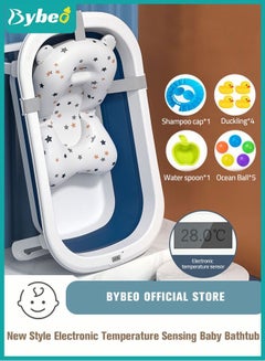Buy 13 PCS Baby Bath Tub Foldable Bathtub With Temperature Sensing + Bathmat Cushion + Shower Cap + Washing Hair Shower Shampoo Cup *1 + Duckling toys *4 + Ocean Balls *5 in UAE