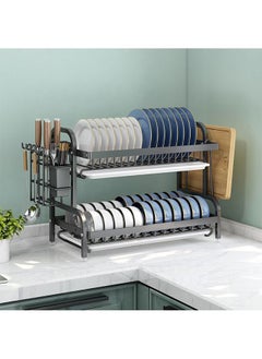 Buy 2 Tiers Dish Drying Stand with a Faucet Rack in UAE