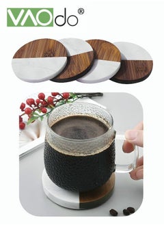 Buy 4PCS Round Coffee Coasters Insulation Pad Stitched Wooden Coasters Absorbent Pads for Drinks in UAE