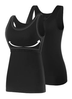 Buy Mesery Bundle Of (2) Tank Tops For Women Built In Bra Shelf Bra Tanks Layering Undershirts in Egypt