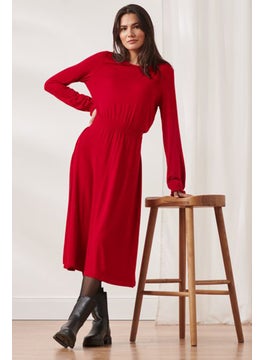 Buy Women Plain Midi Dress, Red in UAE