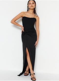 Buy Black Lined Corset Detailed Knitted Long Evening Dress TPRSS23AE00167 in Egypt