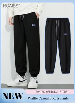 Buy Straight Pants Mens Casual Sweatpants Elastic Waist Sports Pants Waffle Jogging Pants Men Sportswear Joggers Pants Streetwear in Saudi Arabia