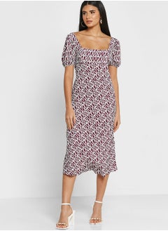 Buy Puff Sleeve Printed Dress in Saudi Arabia