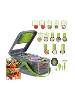 اشتري Pro Vegetable Slicer with Container Food Chopper Cheese Grater Multi Blades for Home Kitchen BBQ Onion Potato Tomato في السعودية