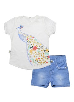 Buy peacock Baby set with Print T-Shirt And Shorts White in Egypt