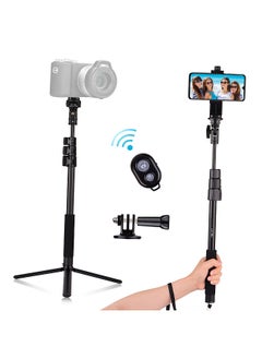 اشتري 54-inch Extendable Selfie Stick Tripod Stand Aluminum Alloy with Detachable Desktop Tripod Phone Holder Sports Camera Mount Adapter Remote Shutter في السعودية