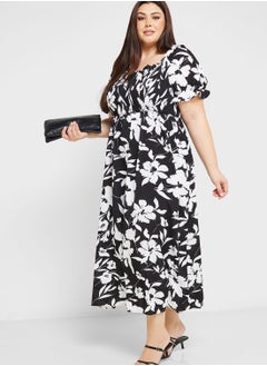 Buy Printed Puff Sleeve Fit & Flare Dress in Saudi Arabia