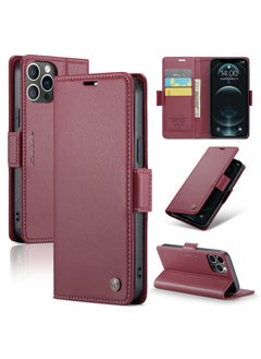 Buy CaseMe Flip Wallet Case For iPhone 12 Pro MAX RFID Blocking PU Leather Wallet Flip Folio Case with Card Holder Kickstand Shockproof Phone Cover - Red in Egypt