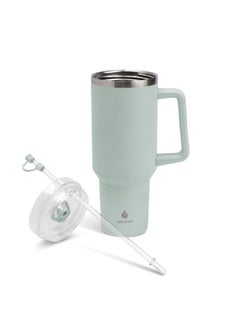 Buy 2-in-1 Lid Wide Handle Atlas Tumbler with Topper and Reusable Straw Etched Glass 40oz AC55293 in Saudi Arabia