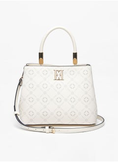 Buy Women's All-Over Monogram Print Shoulder Bag with Top Handles and Detachable Strap in UAE