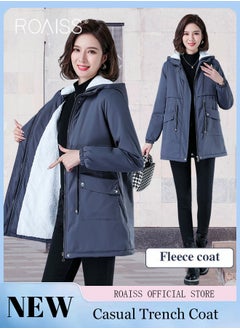 Buy Women Jackets Hooded Windbreaker Female Fleece Warm Thick Cotton Padded Women Mid-Length Plus Fleece Hooded Cotton Jacket Women Zip-In Hooded Coat. in Saudi Arabia